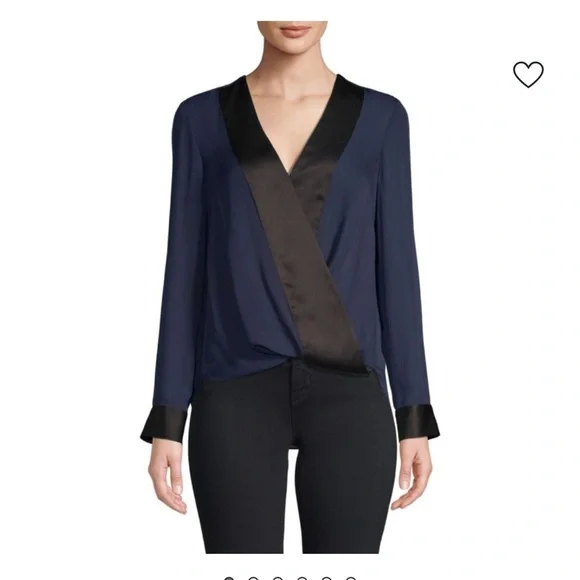 L’AGENCE Kyla Satin Silk  Trim Draped Blouse - Picture 8 of 12